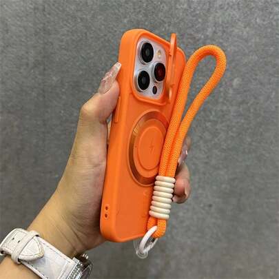 1 件豪华 Lightning 磁吸手机壳，配短尼龙挂绳相机支架，适用于 16 15 14 13 12 11 Pro Max Plus 柔软硅胶后盖，防水防震防摔防刮