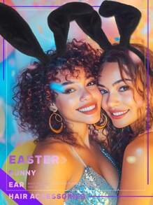 Bunny Ears Headband White Rabbit Ears Furry Black Bunny Ear Easter Costume Hoween Hair Accessories Women - 白色 - 查看 11