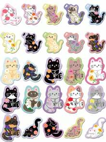 SCXXBSW 50 piezas Conjunto de pegatinas impermeables con diseños lindos de flores y gatos, pegatinas de dibujos animados geniales adecuadas para portátiles, patinetas, equipaje - regalo perfecto para amantes del arte, también adecuado para útiles escolares y temporada de regreso a clases papelería manualidades libro de sticker estikers - Multicolor - Ver 9