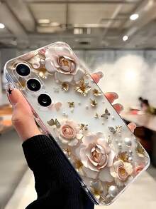 1个玫瑰花蝴蝶透明软手机壳，兼容三星Galaxy A04e/12/A13/A14/A34/A50/A52/A53/A54/S21/S22/S23/S24/S25/S25Ultra，防水防震防摔防刮。 - 無色 - 查看 7