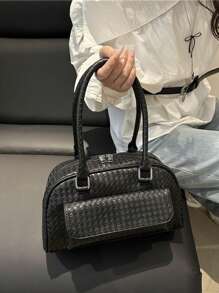1 Bolso de hombro con cierre de estilo vintage minimalista, con bolsillo decorativo y doble asa, adecuado para uso diario y casual de mujeres
