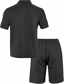 Men Plus Size Polo Sets - Black - View 4