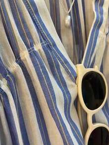 Camisa larga de mujer de manga larga con rayas, de estilo vintage, romántico y sencillo, para uso casual diario