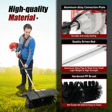 52cc 2-Stroke Gas Powered Broom - 1700W (2.3HP) Lawn Sweeper For Golf Courses, Soccer Fields & Artificial Turf - 25.5cm Nylon Brush, 60cm Wide Cleaning Path, 1.8m Adjustable Handle - Black Red - View 2
