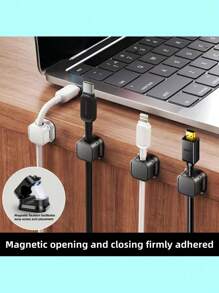 1pc Magnetic Cable Organizer White Cable Clips, Small And Durable, Suitable For Desktop Wall Mount, Mobile Phone Data Cable, Charging Cable, Desk, Home, Car And Office - Perfect For Technology Lovers And Students, Comes With Storage Holder And Cable Clip, No Drilling Required, Mark-Free Adhesive