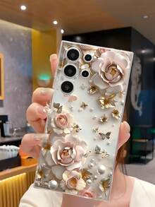 1个玫瑰花蝴蝶透明软手机壳，兼容三星Galaxy A04e/12/A13/A14/A34/A50/A52/A53/A54/S21/S22/S23/S24/S25/S25Ultra，防水防震防摔防刮。 - 無色 - 查看 5