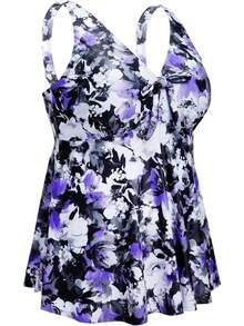 Plus Size Flowy Tankini Top For Women - Modest Bathing Suit - 多彩花卉 - 查看 12