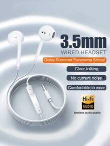 YusYouc 白色 3.5MM半入耳式有线耳机 内置麦克风 高清通话 音乐耳机 学生耳机 跑步运动手机耳机 兼容苹果手机、三星/华为/OPPO/VIVO/小米、红米等安卓手机、平板电脑、游戏机等3.5mm接口设备 - 白色 - 查看 1