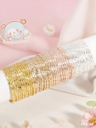 12pcs Girls' Elegant Sweet Twisted Layered Bracelets, Size 3-16Y