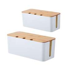 Caja organizadora de cables con tapa de madera, oculta los cables, se adapta a varios enchufes de adaptador, organizador de cables espacioso, protector de toma de corriente oculto en el escritorio o el piso - Ideal para el hogar y la oficina, un gran regalo para amigos, novio, novia, madre, Día de la Madre, boda, almacenamiento - Multicolor - Ver 1