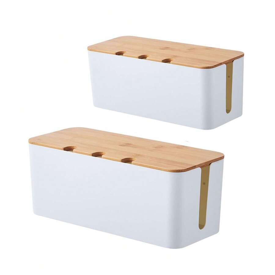 Caja organizadora de cables con tapa de madera, oculta los cables, se adapta a varios enchufes de adaptador, organizador de cables espacioso, protector de toma de corriente oculto en el escritorio o el piso - Ideal para el hogar y la oficina, un gran regalo para amigos, novio, novia, madre, Día de la Madre, boda, almacenamiento - Multicolor - Ver 1