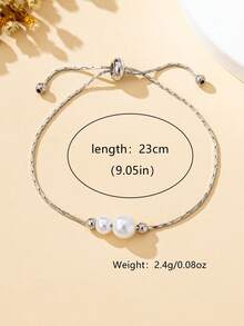 1 件女士时尚串珠手链，优雅仿珍珠，可调节和拉绳设计，珠宝礼物 - 銀色 - 查看 5