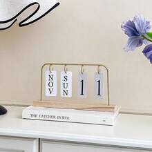 1 件北欧风格豪华木质翻盖日历桌面支架，客厅门厅办公室书柜装饰配件，适用于学校用品，返校