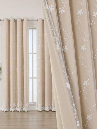 1 st europeisk stil modernistisk blommig broderad dubbelskiktad enkelpanel mörkläggningsgardin för sovrum och vardagsrum, sovrum, barnrum, skjutdörr