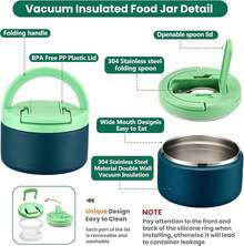 Lonchera Bento para Niños con Termo de Sopa de 8oz, Contenedores de Comida a Prueba de Fugas para Niños con 4 Compartimentos, Termo Aislado para Comida Caliente para la Escuela, Viaje-Púrpura - Verde - Ver 6
