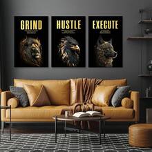 GUBIYU Black Hustle Grind Execution Wall Art Set Of 3 Framed Canvas Office Inspirational Motiviational Wall Decor Art Positive Quotes Posters Living Room Pictures Walls Decor Mens Guys 12x16 - 黑金002 - 查看 8