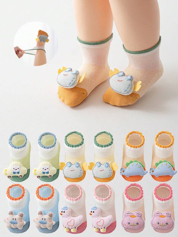 3 Pairs Newborn Baby Socks With Cartoon Characters, 0-1 Year Old, Summer Breathable Thin Loose Anti-Constriction Socks