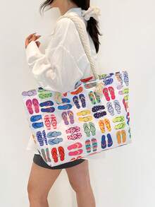 Women's Beach Bag, Large Waterproof Beach Tote Bag With Zipper, Waterproof And Sand-Proof Pool Bag, Large Handbag (Pattern Random) - White - View 2