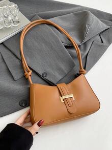 女士优雅新月腋下包，时尚休闲纯色腋下包 - 棕色 - 查看 2