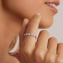 Birthstone Rings Eternity Band 925 Sterling Silver/Yellow Gold Created Gemstone Stackable Wedding Band Half Eternity Rings For Women Size 6 To 102025 - 02. 二月 / 創作紫水晶 - 查看 3