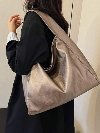 Nueva bolsa de hombro tipo tote de mujer, con estilo retro casual, gran capacidad, de piel suave para llevar debajo del brazo