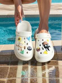 四季新品热销DIY卡通可爱男士木屐，EVA材质，鞋底柔软，防滑，防水，开孔透气，不闷热，无异味，适合室内外使用，非常适合海边度假，鞋底柔软舒适，长时间穿着不会疲劳，日常休闲百搭男女通用木屐。 - 米色 - 查看 4