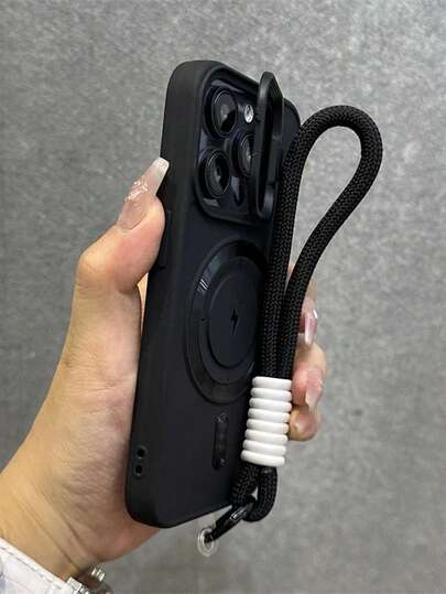 奢华磁吸硅胶手机壳，单件装，带Lightning接口，配有短尼龙挂绳和相机支架，兼容 16/15/14/13/12/11 Pro Max Plus，柔软硅胶后盖，防水防震防摔防刮，春季礼物