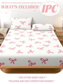 1件粉色蝴蝶结床笠，甜美少女风卧室装饰，床上用品，床垫保护套，床罩，床笠，舒适家纺，透气防起球床垫保护套，床罩，清新甜美卧室装饰，秋季装饰，房间装饰 - 彩色 - 查看 2