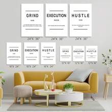 GUBIYU Black Hustle Grind Execution Wall Art Set Of 3 Framed Canvas Office Inspirational Motiviational Wall Decor Art Positive Quotes Posters Living Room Pictures Walls Decor Mens Guys 12x16 - 白色喧囂勵志海報 - 查看 6