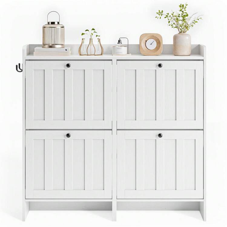 Freestanding Shoe Cabinet With 4 Drawers, Storage Cabinet, Reversible Compartments, Anti-Tip Device, Suitable For Use On Doors, 3 Colors Available - trắng - Xem 2