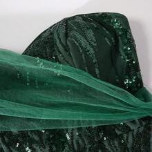Women's Sequined Slip-Resistant Zipper Back Padding Dress - Dark Green - View 6