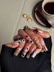 Bộ 10 móng tay giả hình chữ nhật Naio, phong cách Y2Kbabe, có sẵn màu nude, nâu, trắng, đen, móng tay họa tiết da báo, đính hoa 3D thủ công, hạt cườm thép, trang trí móng. Phù hợp cho cả nam và nữ trong mùa tựu trường, thích hợp cho tiệc tùng, lễ hội và trang phục thường ngày. Bao gồm bộ dụng cụ, một món quà tuyệt vời cho cả nam và nữ. Phụ kiện làm móng - Nhiều màu - Xem 5