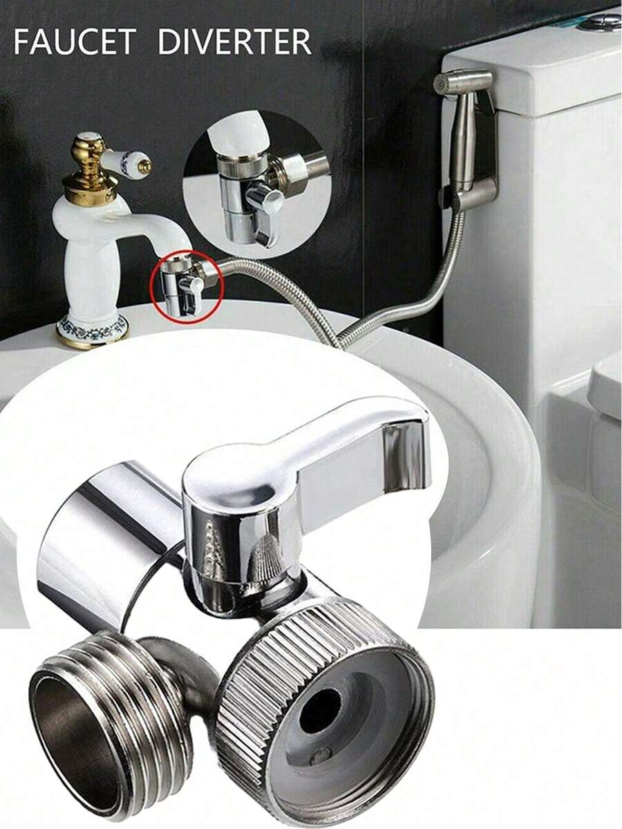 1/4pcs Shower Head Diverter Valve, 3-Way Zinc Alloy Shower Arm Diverter Valve, Faucet Adapter For Toilet, Bidet, Shower Accessories - Silver - View 1