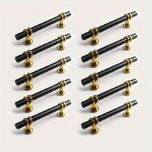 6pcs Elegant Black Gold Stainless Steel Cabinet Handles - Polished Finish, Durable Metal + Plastic Structure, Suitable For Drawers And Cabinets, Perfect For Home And Office Decor - Black Gold - View 9