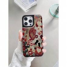 1pcs Cardiac Multi-Element Collage Pattern Apple Luxury Leather Flip Wallet Phone Case With Card Holder Compatible With IPhone 12/13/14/15/16/Pro/Plus/Pro Max, Cardholder Protective Cover - Black - View 4