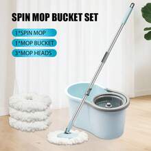 Spin Mop And Bucket Set, Bathroom Mop Bucket, 360° Spin Mop Bucket System With 3 Microfiber Mop Replacement Heads And Stainless Steel Adjustable Handle For Floor Cleaning, Bucket Floor Cleaning System - 綠色 - 查看 1