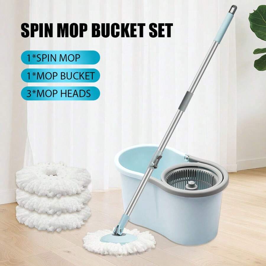 Spin Mop And Bucket Set, Bathroom Mop Bucket, 360° Spin Mop Bucket System With 3 Microfiber Mop Replacement Heads And Stainless Steel Adjustable Handle For Floor Cleaning, Bucket Floor Cleaning System - 綠色 - 查看 1