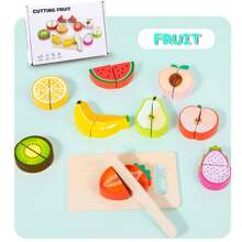 Juego de corte de madera, diversión y juego educativo para niños, temas de frutas, mariscos y alimentos, idea de regalo perfecta