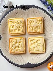 4pcs Halloween Cartoon Theme Cookie Cutter Set, Including Ghost, Skeleton And Monster Patterns. Also Includes Parent-Child Frosting Cookie Tools, Day Of The Dead Cookie Stamps And Dessert Molds. - White - View 6