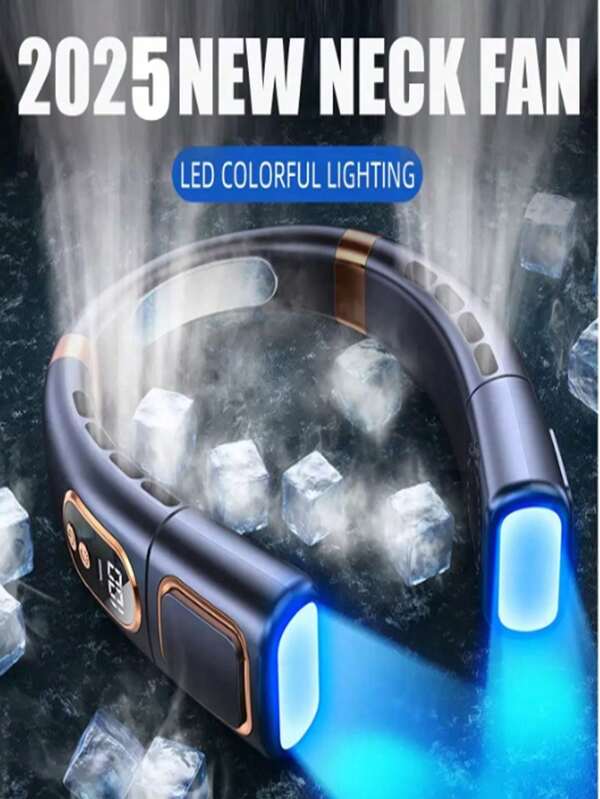 AIR 1 Portable Neck Fan Air Conditioner, Cooling Neck, USB Rechargeable Hanging Neck Fan, Large Battery Capacity, 5-Speed Wind, LED Display Screen+Ambient Light, Adjustable Light Source, Bladeless Fan, Suitable For Indoor And Outdoor Travel, Cycling, Picnicking In Summer