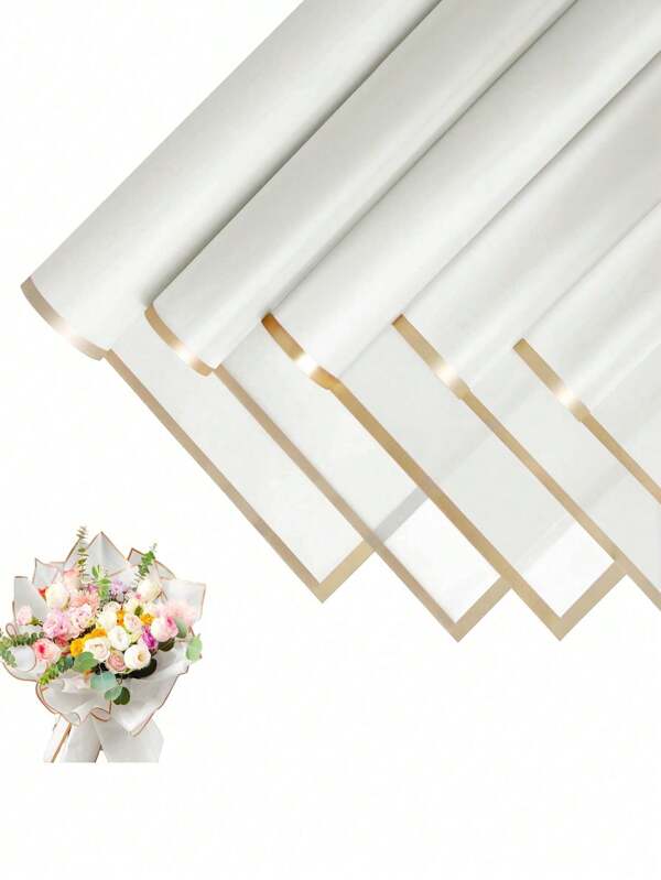 40 folhas de papel de embrulho floral, bordas douradas marcadas, estilo coreano, decoração floral, artesanato, embalagem para presente, 23" x 23", papel de embrulho, páginas finas, suprimentos para buquês, páginas finas rosa, para sacolas e embalagens de presente, papel de embrulho multicolorido, papel de embrulho para presente do Dia dos Namorados, papel para artesanato de aniversário, Páscoa, Dia das Mães, formatura, embalagem para presente, artesanato, guirlanda de flores com borlas (branca)