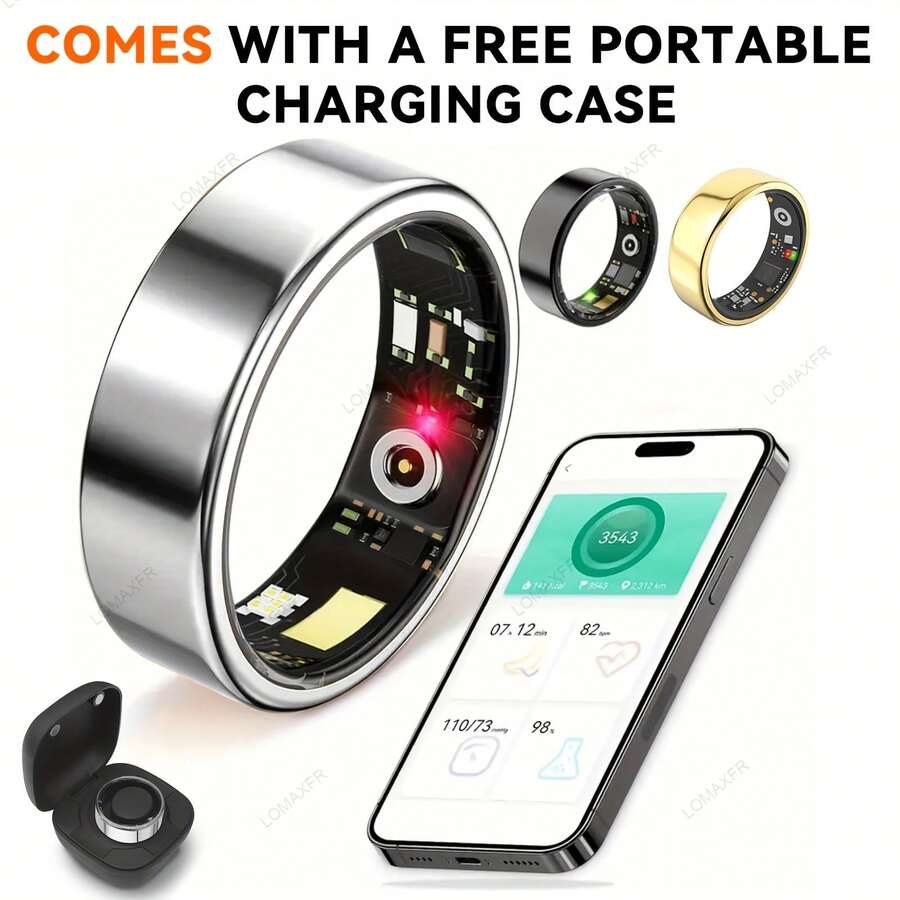 Smart Ring With Charging Case, Activity And Fitness Tracker With Steps, Calories, Sleep Tracking, Exercise Monitoring Function, For IOS And Android Phones, Fitness Ring, Health Tracking Ring - Holiday, Birthday, Couple Gift - 黑色 - 查看 1