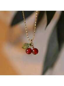 1 buc colier vintage cu perle de cireșe, delicat pentru femei, colier de lux discret, accesorii de bijuterii declarative