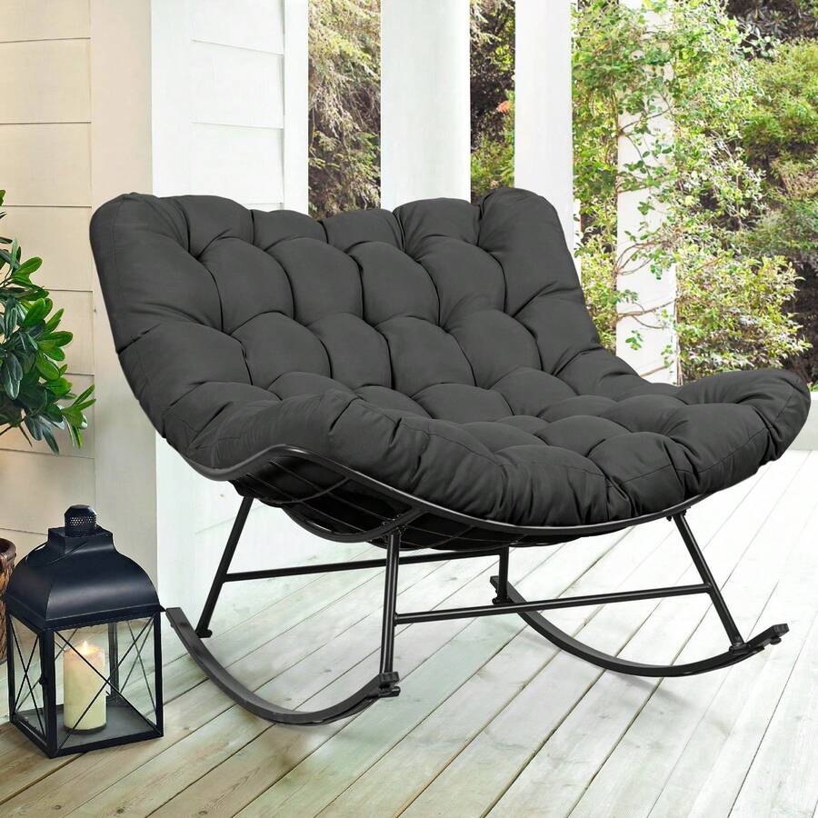 Mecedora Papasan acolchada para interior y exterior, mecedora extragrande con cojín, mecedora tipo huevo para patio, ideal para porche, balcón, jardín, dormitorio y sala de estar, color gris. - Gris - Ver 1