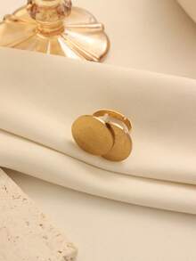 1pc Simple Retro Gold-Plated Stainless Steel Coin Fused Open Ring, Suitable For Women's Daily Wear And Holiday Gifts