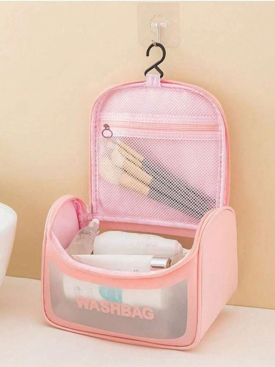 Portable Travel Cosmetic Bag,Waterproof Transparent Toiletry Bag,Alphabet Pattern Hanging Cosmetic Bag, Large Capacity Toiletries Storage Bag, Skin Care Bag, For Women Storage Organizer,Multifunctional Travel Bag