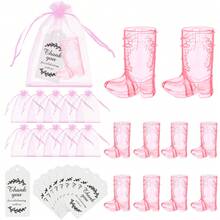 Set di 30 Articoli da festa a tema cowboy, include 10 paia di stivali da cowboy, 10 sacchetti regalo e 10 biglietti di ringraziamento, accessori per feste a tema cowgirl/western, ideale per addio al nubilato, feste di compleanno