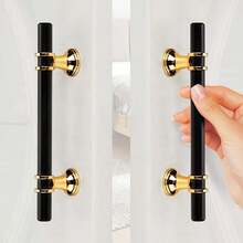 6pcs Elegant Black Gold Stainless Steel Cabinet Handles - Polished Finish, Durable Metal + Plastic Structure, Suitable For Drawers And Cabinets, Perfect For Home And Office Decor - Black Gold - View 5
