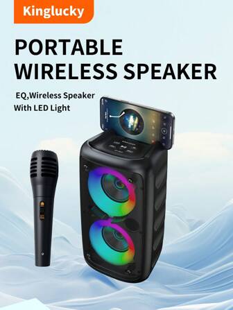 Kinglucky 带低音炮的无线扬声器、大型音箱、立体声扬声器、低音炮、户外无线扬声器、派对迪斯科灯、TWS/MIC