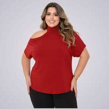 Plus Size Women's Blouse Basic Blouse Loose Top From G1 To G5 - 紅色 - 查看 6